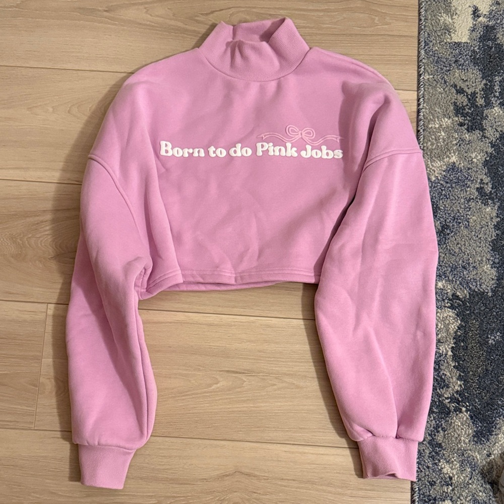 Strawberry Milk Mob Pink High-Neck Cropped Hoodie